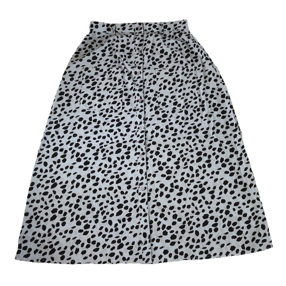 Wednesday's Girl Women’s Blue Dalmatian Print Button Front Midi Skirt Size Large